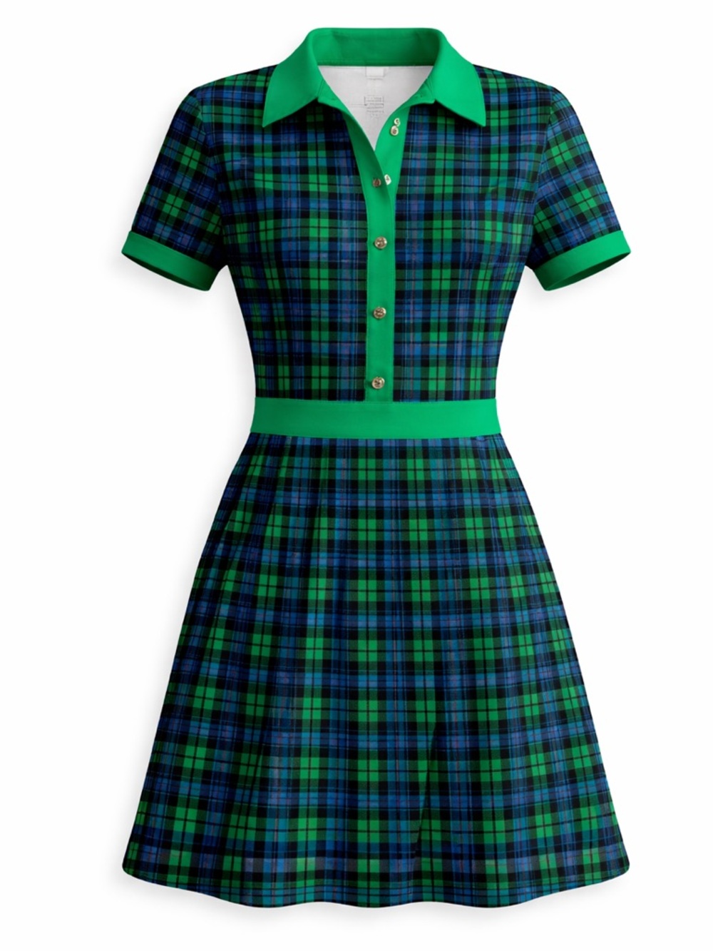 AceGolfs Green and Blue Plaid Golf Dress M NWT Collared Button Front - Picture 5 of 12